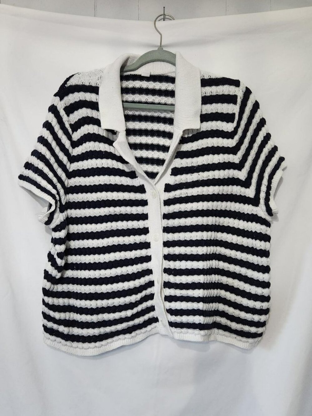 Old Navy - Navy & White Striped Knit Polo Cardigan 2X